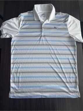 Puma White and Light Blue Striped Polo